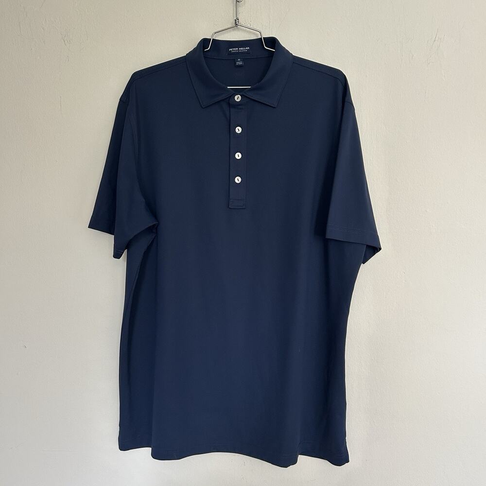 Peter Millar Crown Crafted Men’s XL Navy Blue Performance Polo Shirt Stretch
